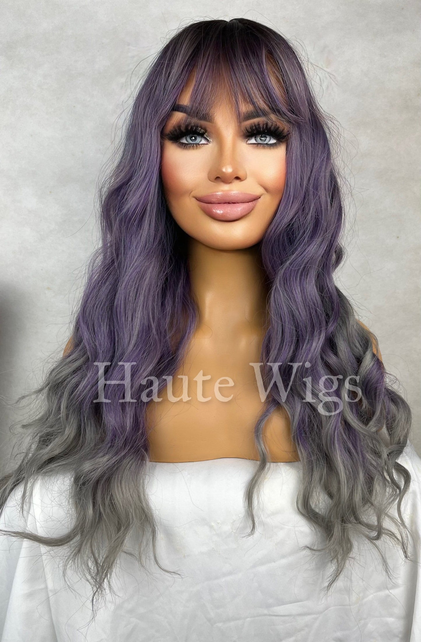 Part Time Lover - Lilac Light Purple Silver Ends Wig Long With Bangs Wavy No Lace Front Everyday Haute Wigs Gift for her Ladies Womens Wigs