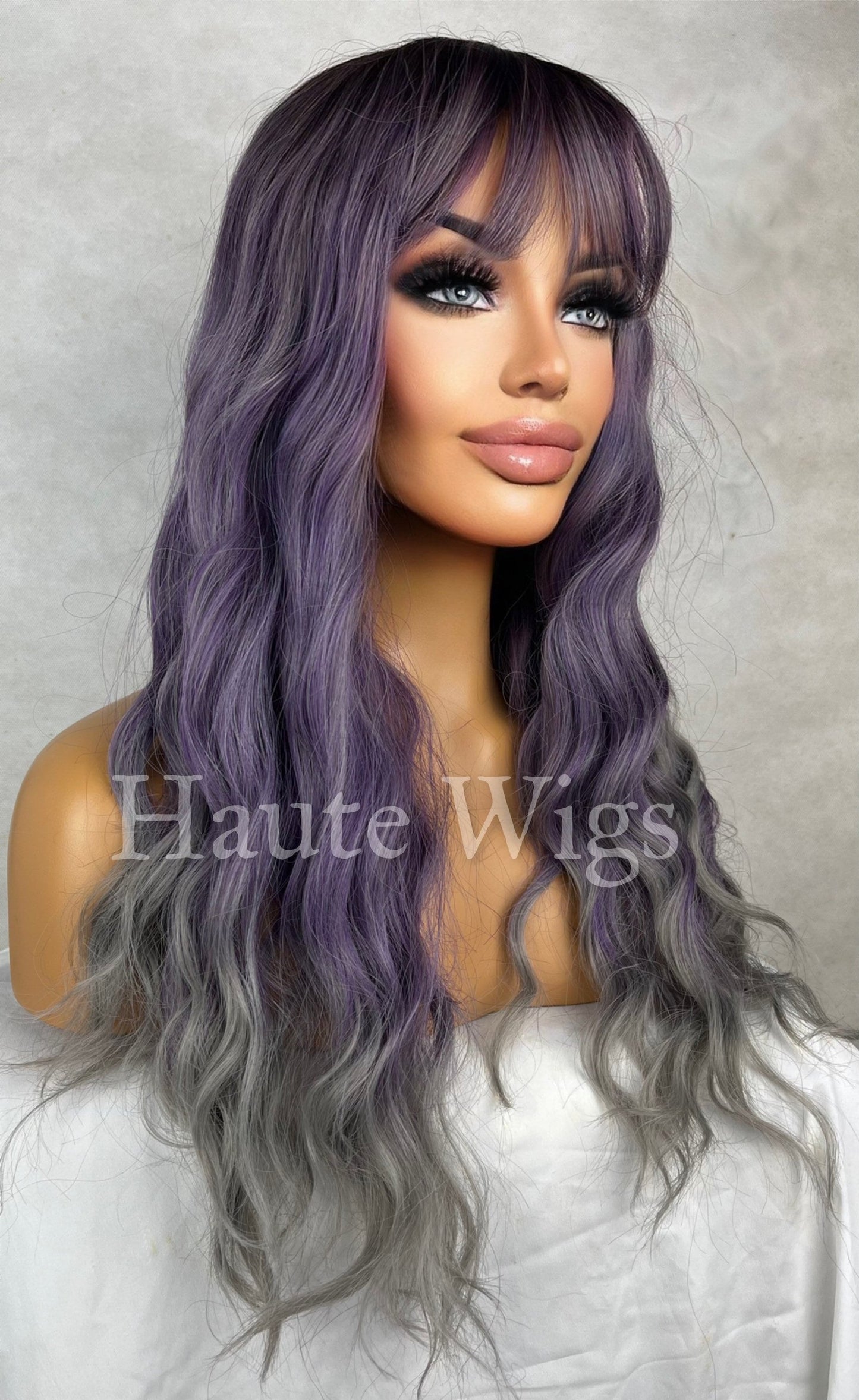 Part Time Lover - Lilac Light Purple Silver Ends Wig Long With Bangs Wavy No Lace Front Everyday Haute Wigs Gift for her Ladies Womens Wigs