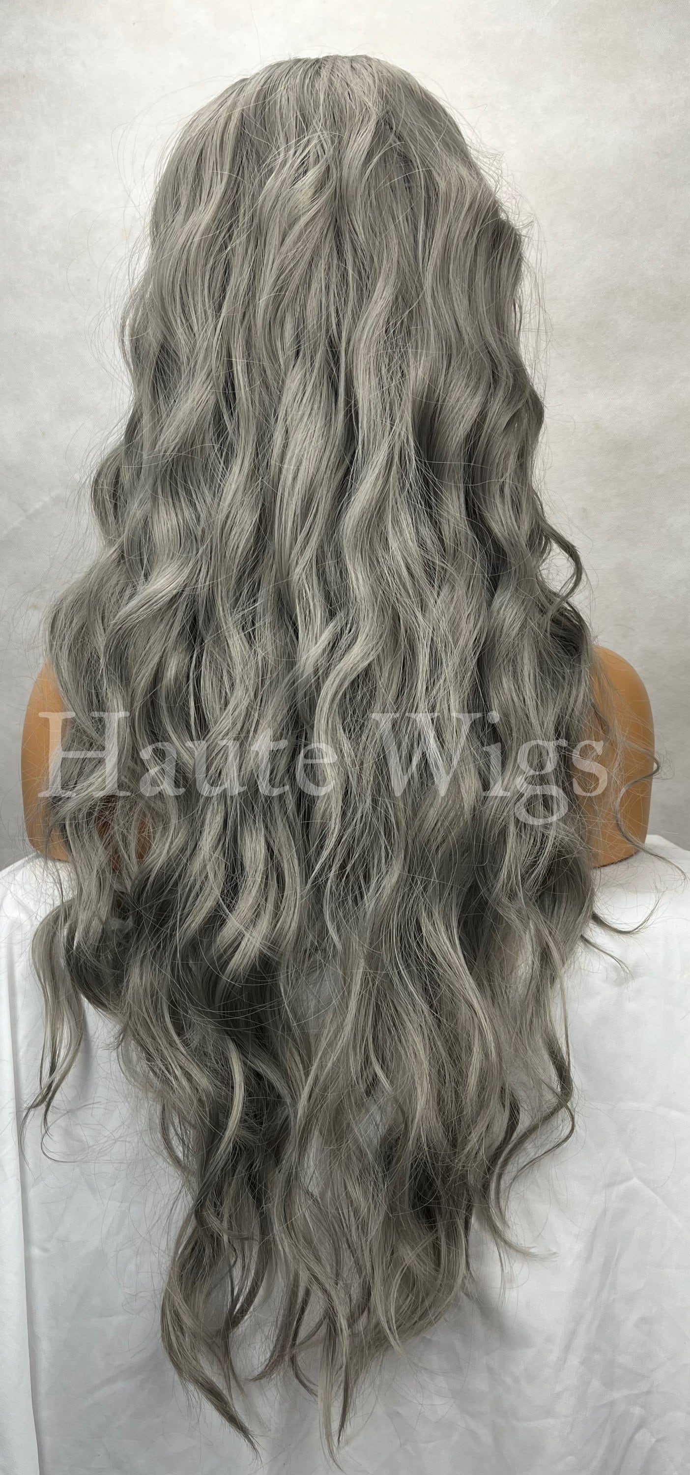 Mysterious - Ash Platinum silver Gray 24 Inch Long Wig Wavy NO Lace Womens Wig Eye Catching Gift for her haute wigs role play