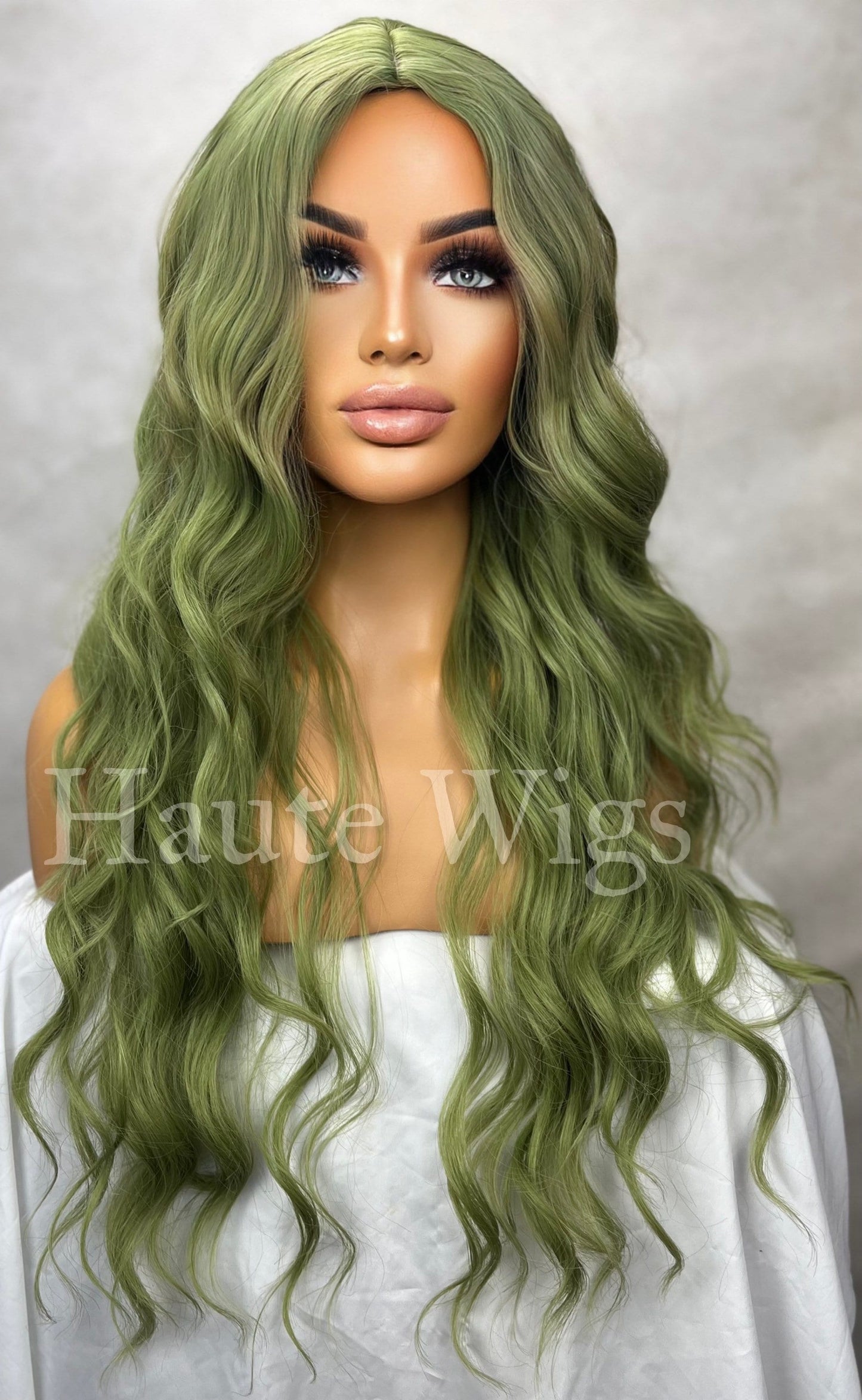 Envy - Moss Medium Green Hair Wig 24 Inch Long Wavy NO Lace Front Womens Ladies Everyday Gift for her haute wigs role play