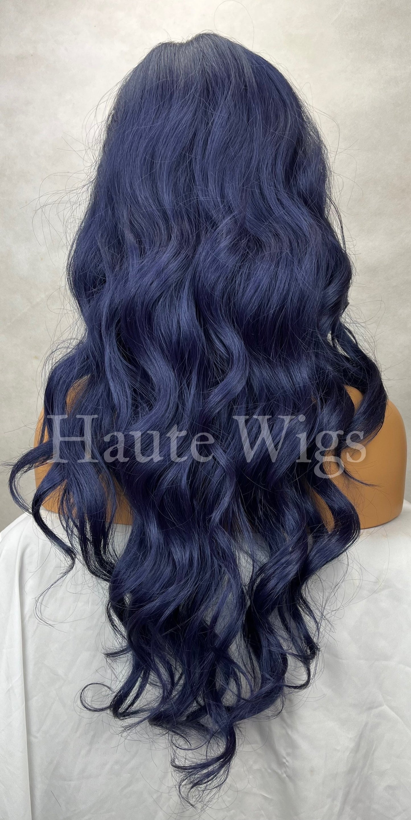 Baddie - Navy Dark Blue 24" Long Wavy Wig Womens Ladies Curly Lace Front Human Hair Blend Wigs centre Parting Haute Wigs gift for her