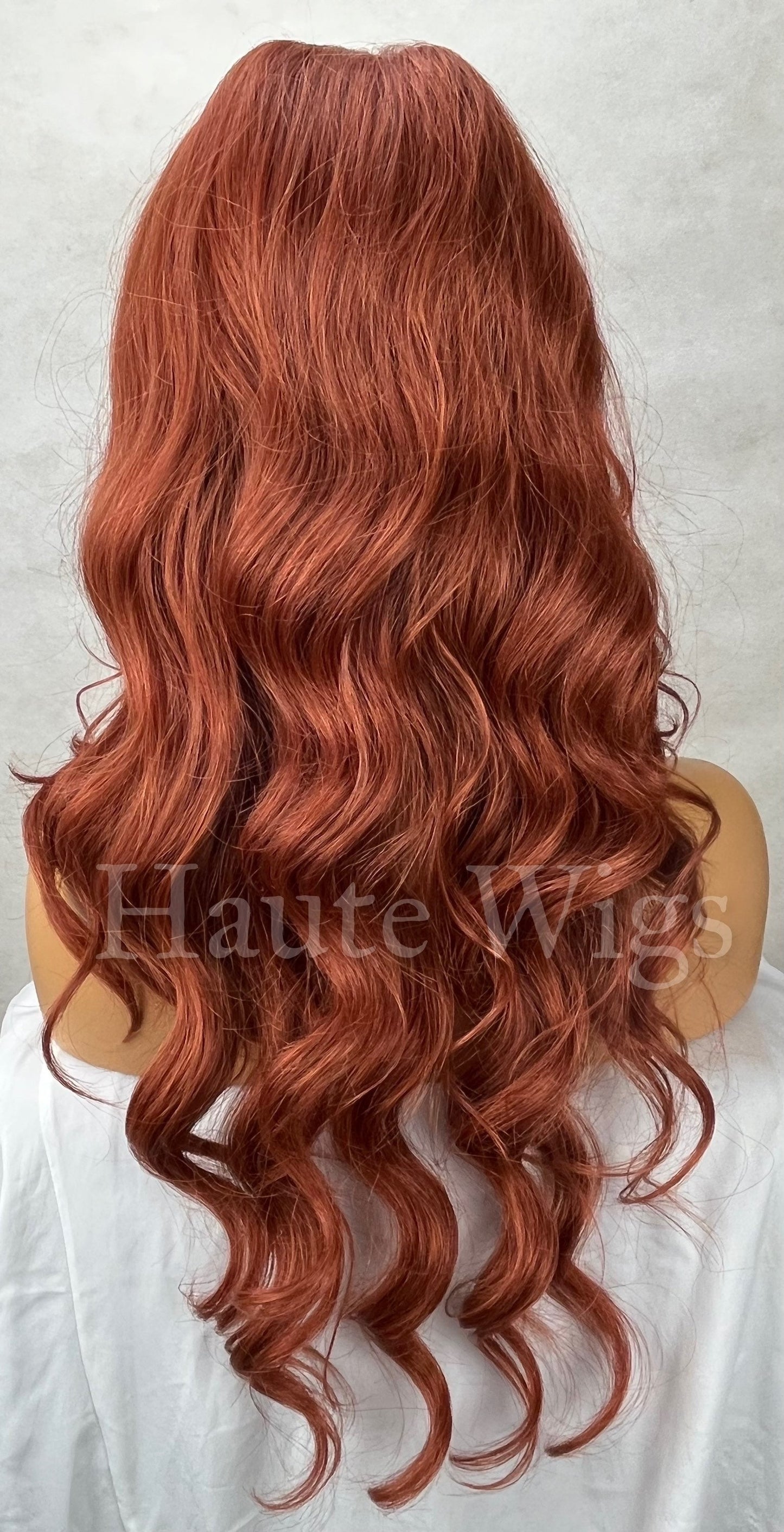 Valentine - Auburn Lace Front Human Hair Blends Womens Wig Ladies Deep Copper Ginger Brown Luxury Baby Hairs Center Parting Wavy Curly