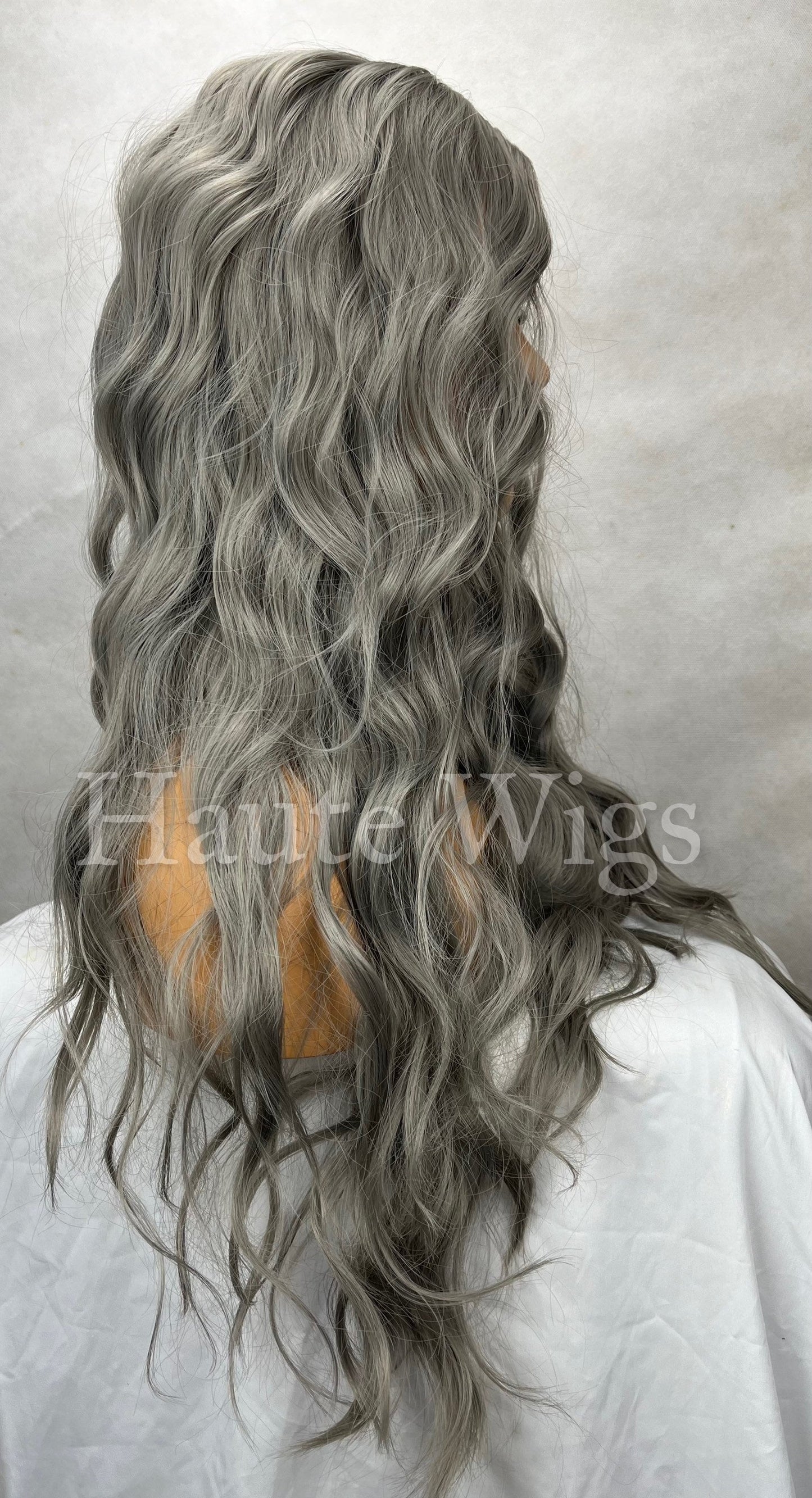 Mysterious - Ash Platinum silver Gray 24 Inch Long Wig Wavy NO Lace Womens Wig Eye Catching Gift for her haute wigs role play