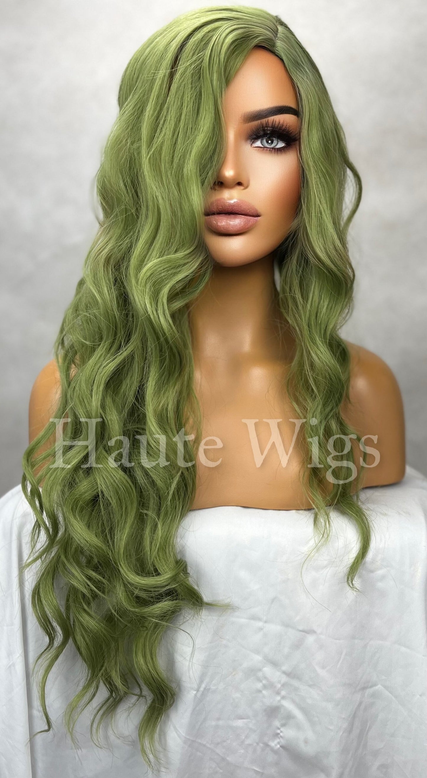 Envy - Moss Medium Green Hair Wig 24 Inch Long Wavy NO Lace Front Womens Ladies Everyday Gift for her haute wigs role play