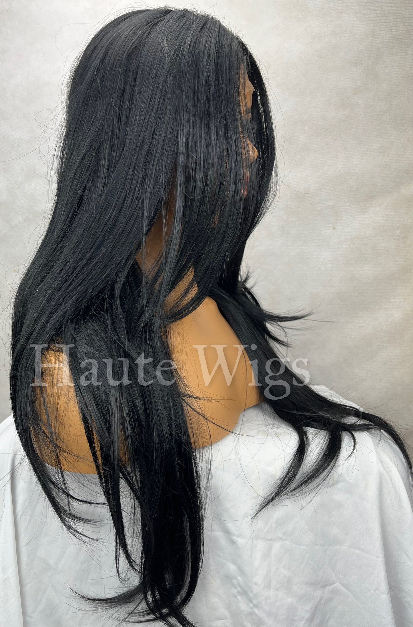 Euphoria - 28 Inch Jet Black Wig layered Cut Style Straight Wig Lace Front Human Hair Blends Gift For Her Realistic Ladies Womens Wig