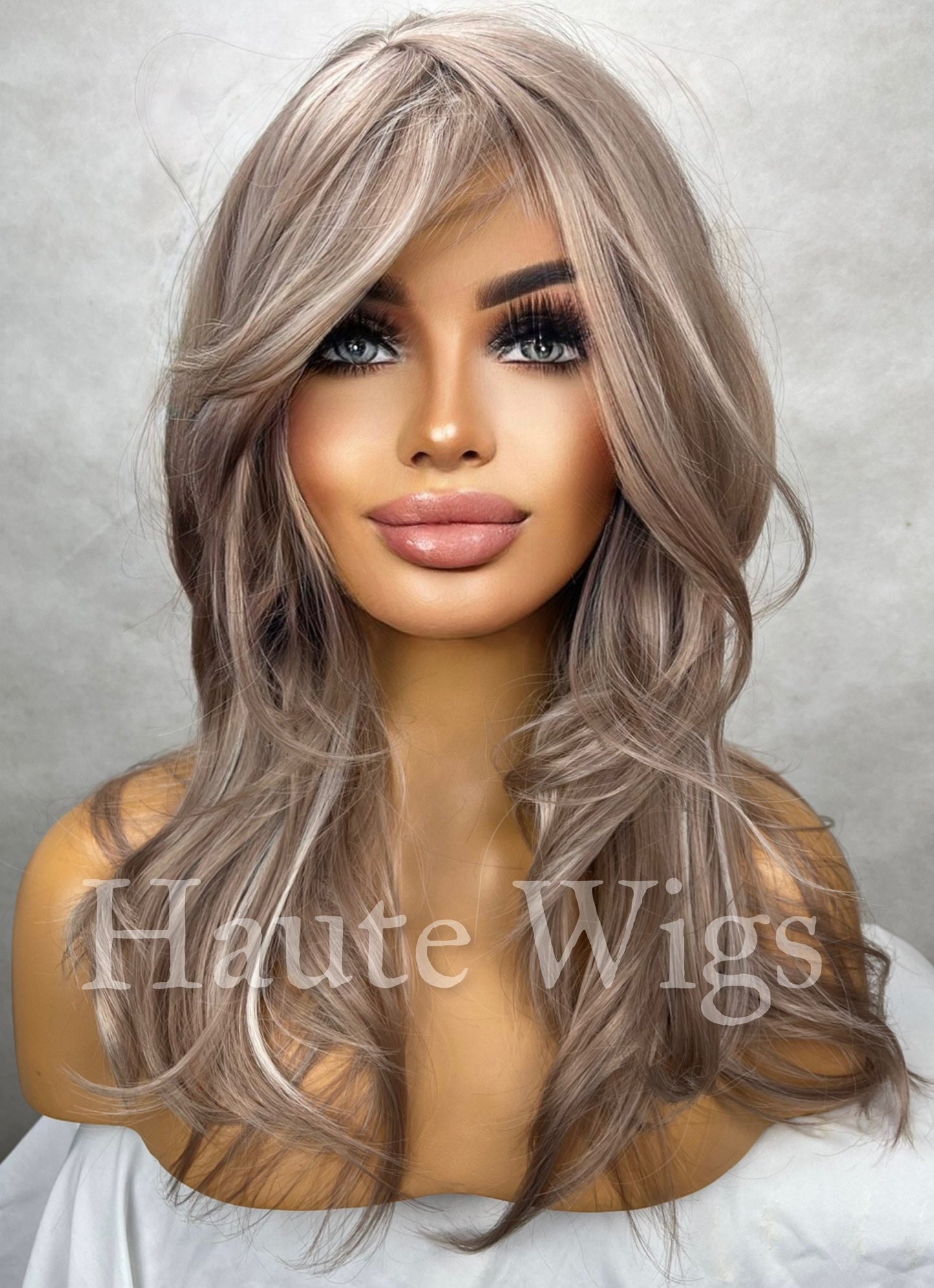 Beau- Platinum Ash Blonde 14" Bob Wig White Silver Tones layered Classy No Lace Front with bangs fringe Womens gift for her Short haute wigs