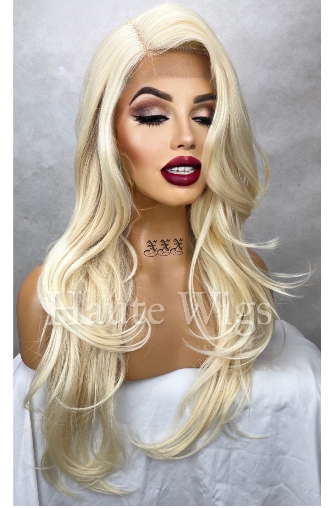 X Rated - Beige Blonde Bombshell 613 24 Inch layered Deep Side Parting Lace Front sexy hair style haute wigs role play everyday gift for her