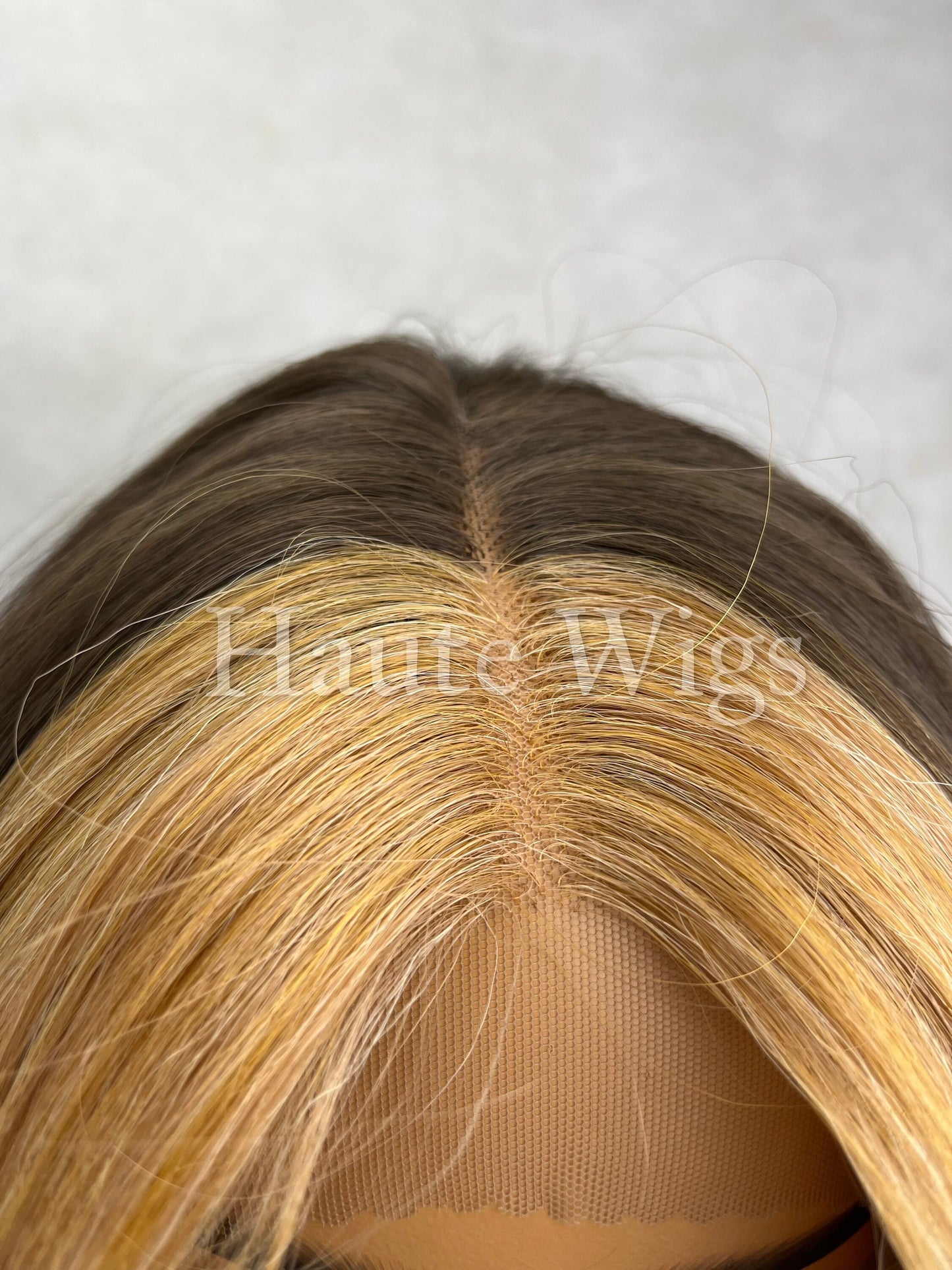 La Palma - Straight Thick Money Piece Golden Blonde & Brunette Brown Wig Highlights Lace Front Layered Blonde Streaks Human Hair Blends