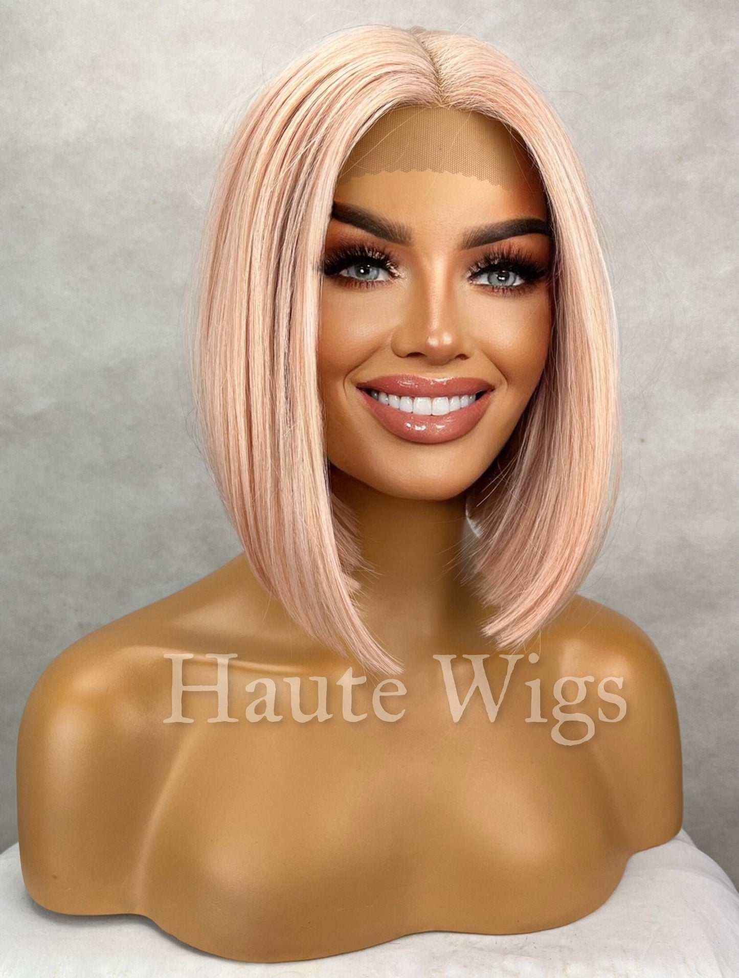 Strawberry Milkshake - Light Baby Pink Nude BOB 12 inch Wig Straight Center Parting Low Density Human Hair Blends Lace Front Haute wigs