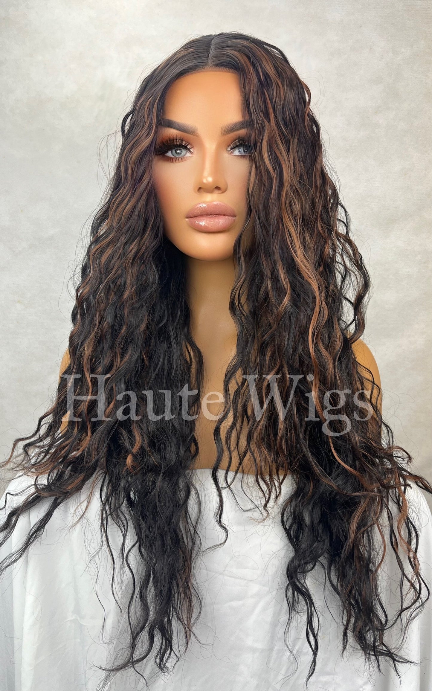 Her Disguise - Jerry Curl Perm Dark Brown Golden Highlights Wig Small Lace Front Extra CURLY Water Waves Haute wigs