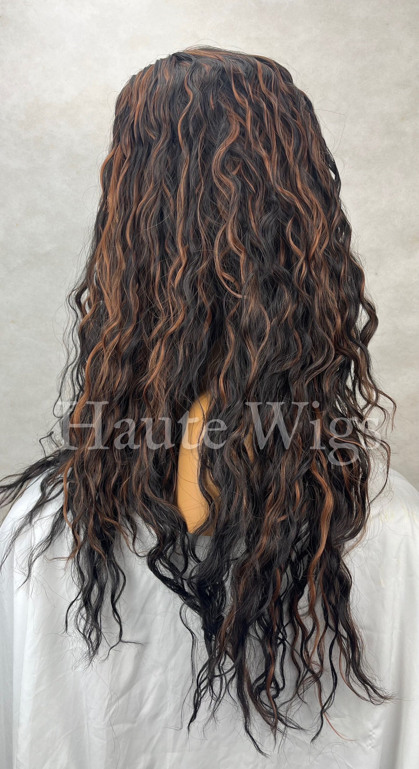 Her Disguise - Jerry Curl Perm Dark Brown Golden Highlights Wig Small Lace Front Extra CURLY Water Waves Haute wigs