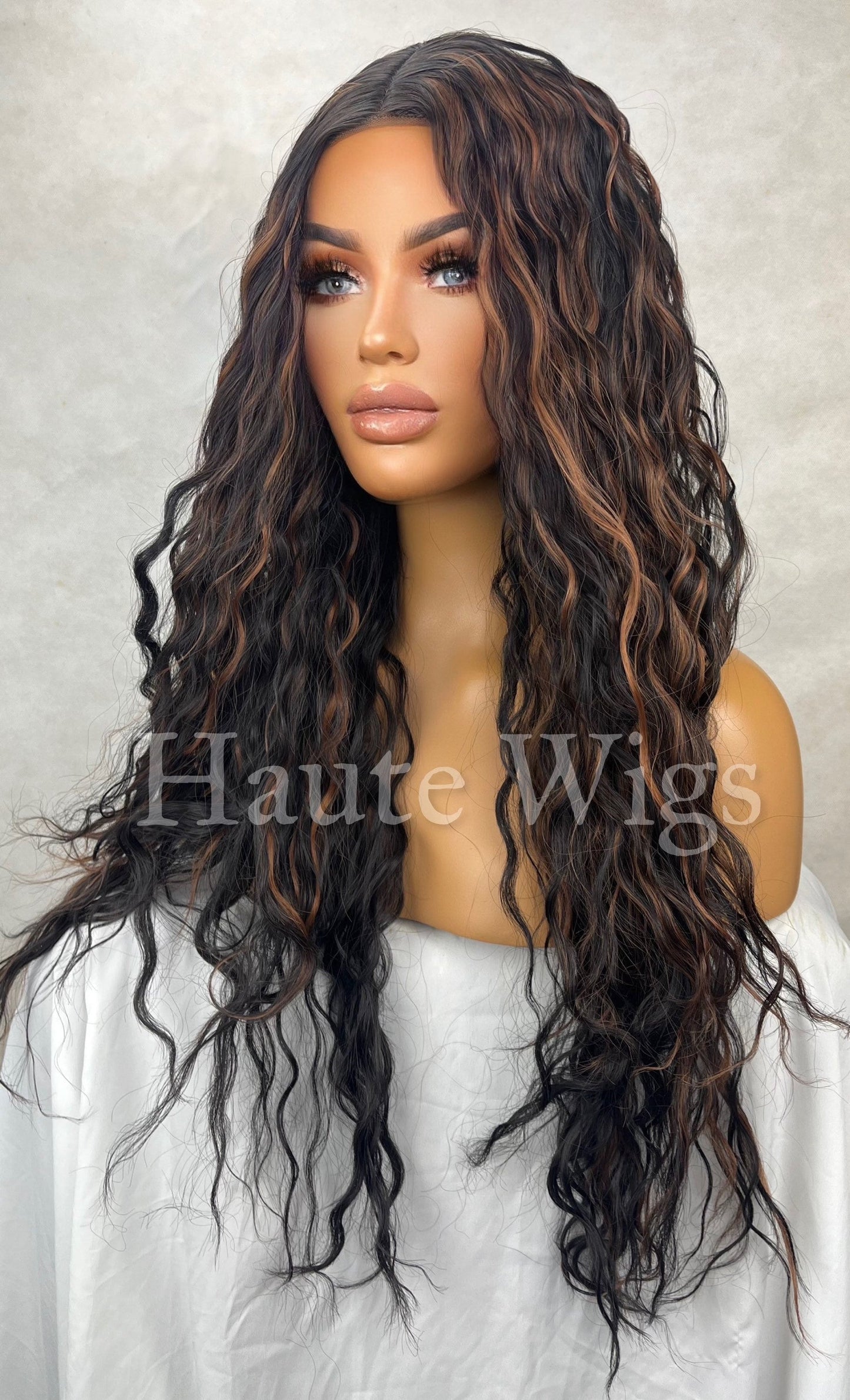 Her Disguise - Jerry Curl Perm Dark Brown Golden Highlights Wig Small Lace Front Extra CURLY Water Waves Haute wigs