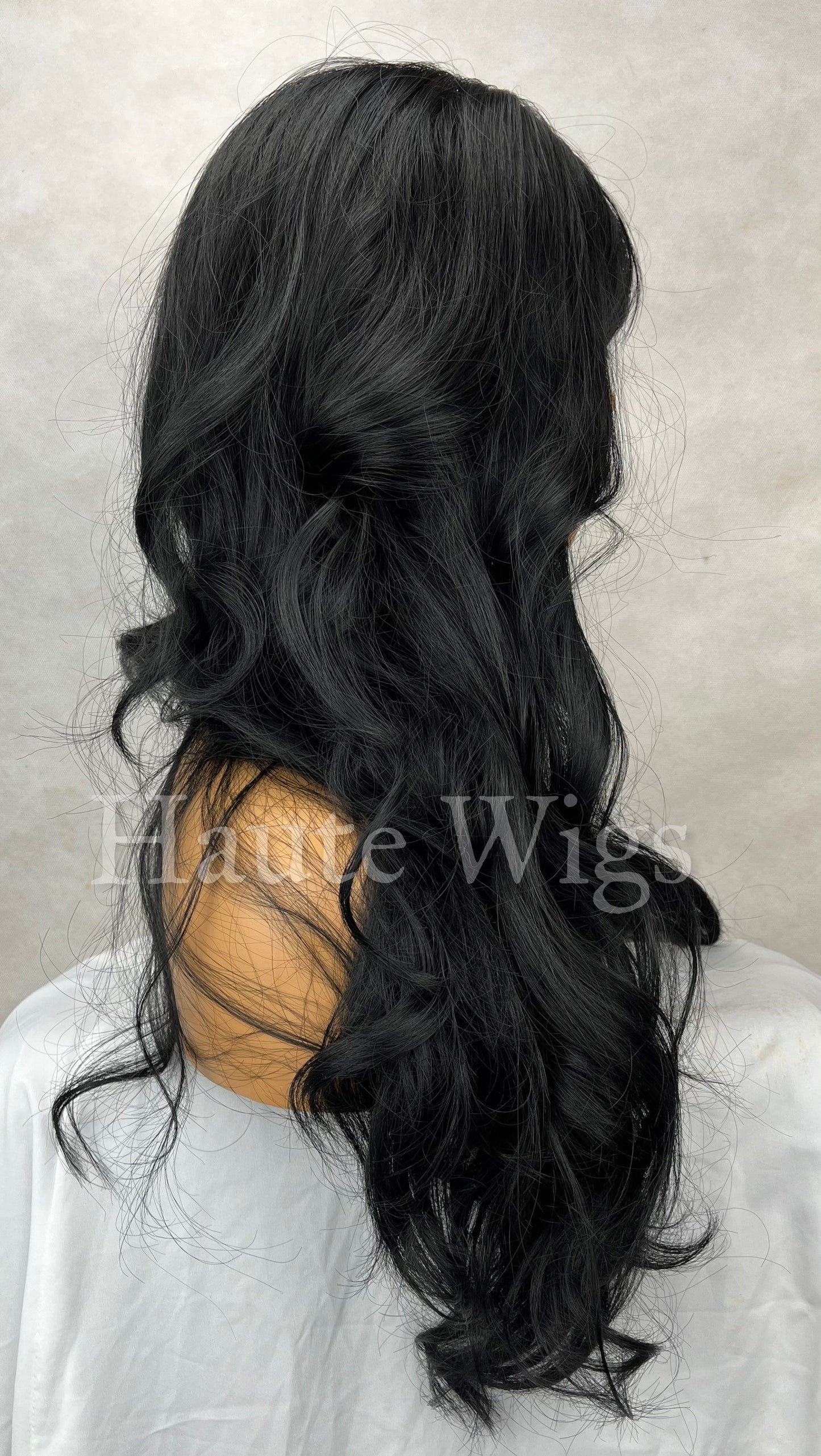 Miami Nights - Long 24 Inches NO Lace Front Synthetic Womens Wig Ladies JET BLACK Full Wavy hair Haute Wigs Everyday Wear Gift