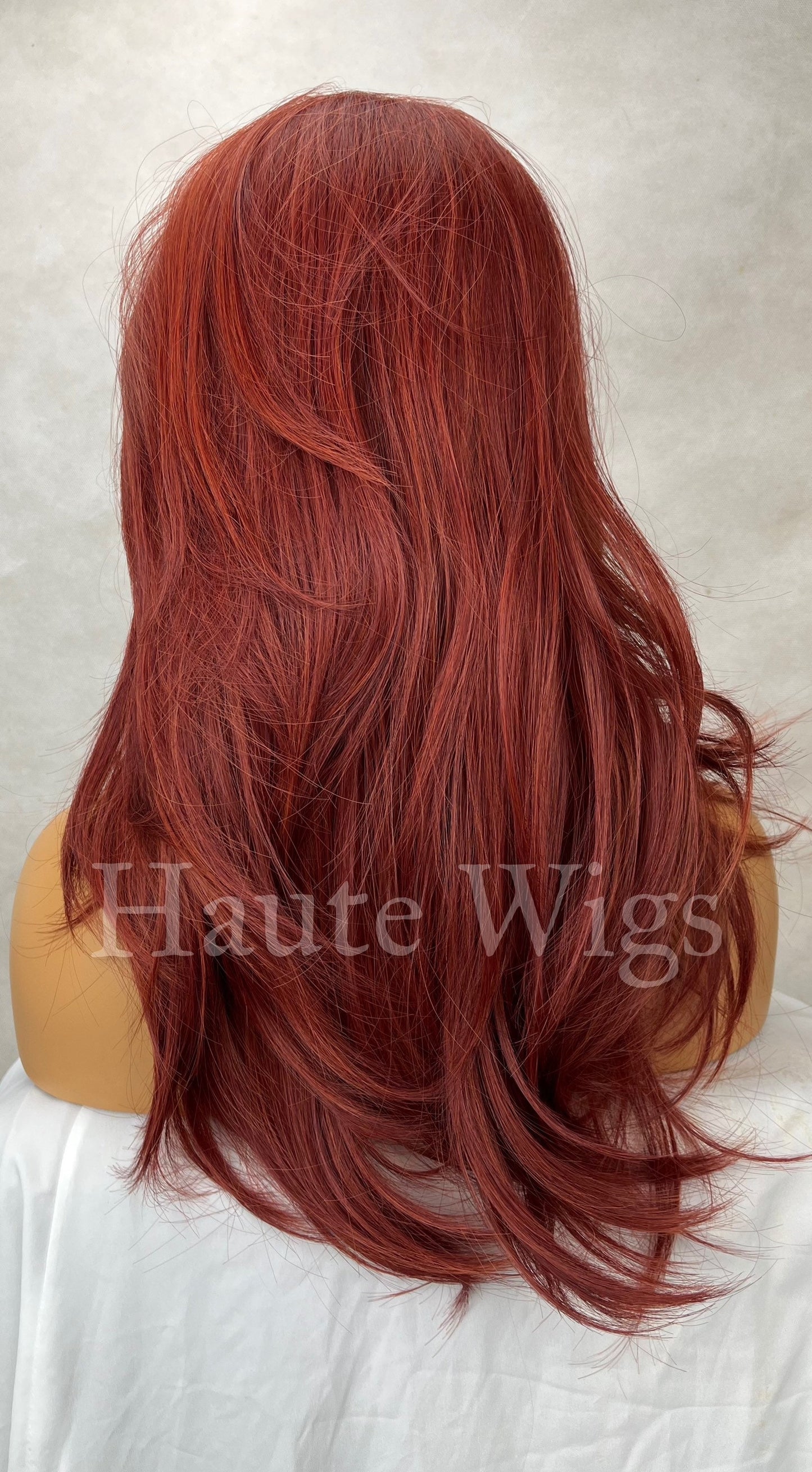 Waterloo Sunset - Red Copper Wig With Bangs / Fringe Long Ginger Auburn Layered Silky Wavy Ladies Womens Wigs No Lace Front haute wigs