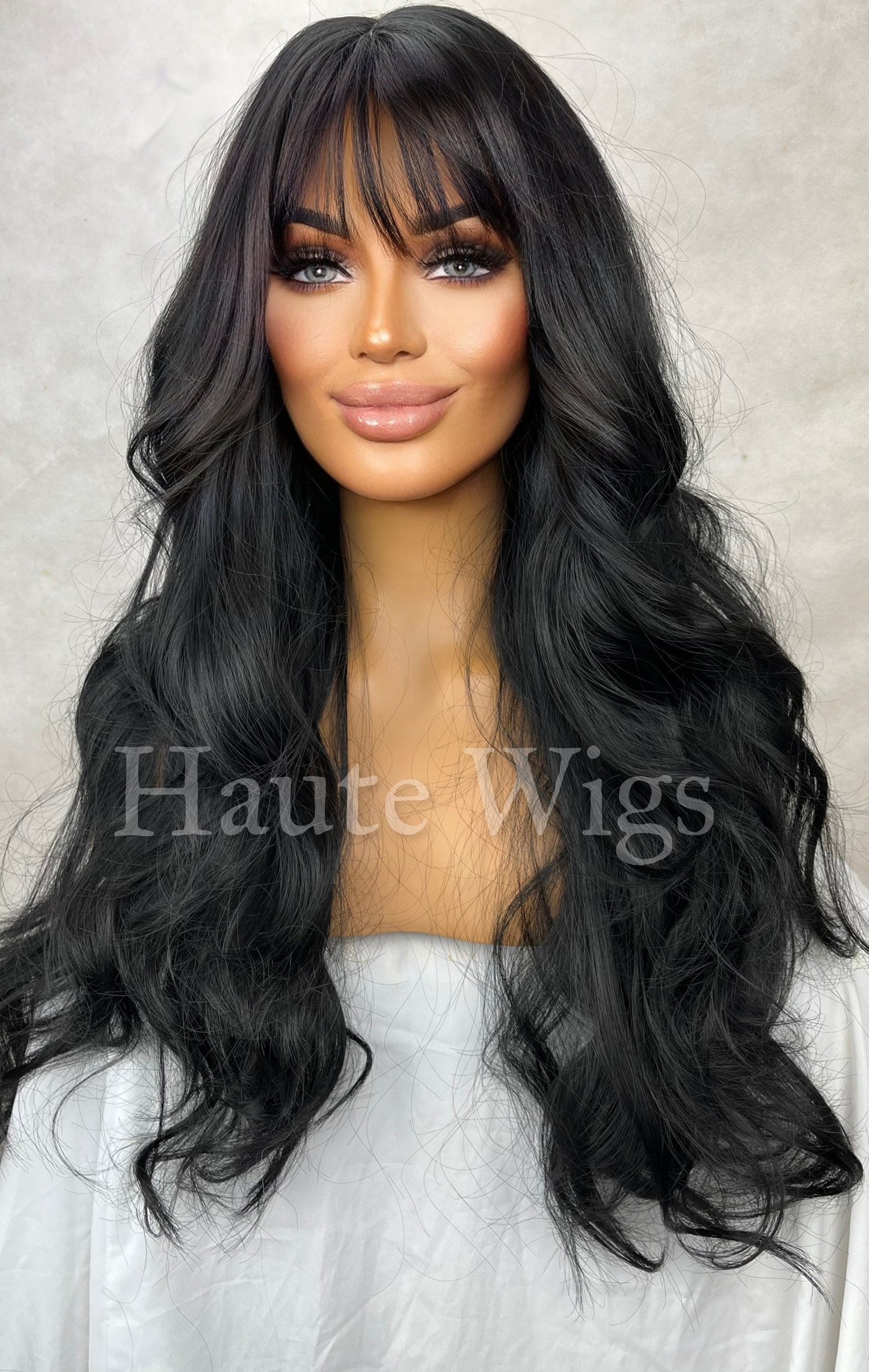 Miami Nights - Long 24 Inches NO Lace Front Synthetic Womens Wig Ladies JET BLACK Full Wavy hair Haute Wigs Everyday Wear Gift