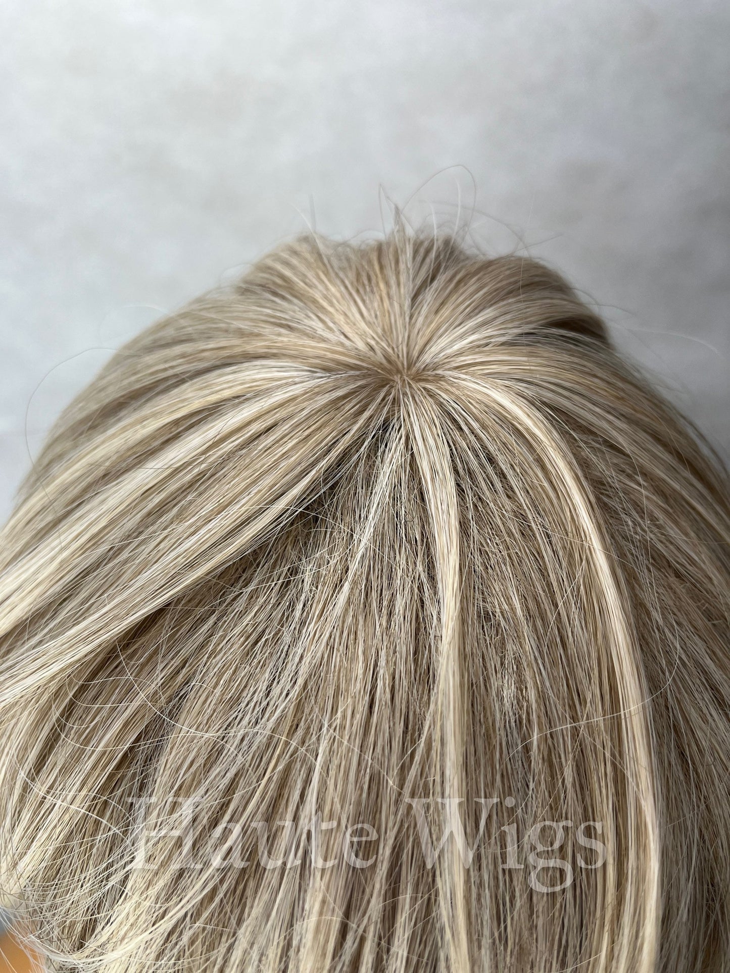 Basic Instinct- 8 Inch Ash Blonde Cool Toned Dirty Ombre Brown Roots Wig With Fringe Bangs Short BOB Wavy Synthetic Hair Wigs