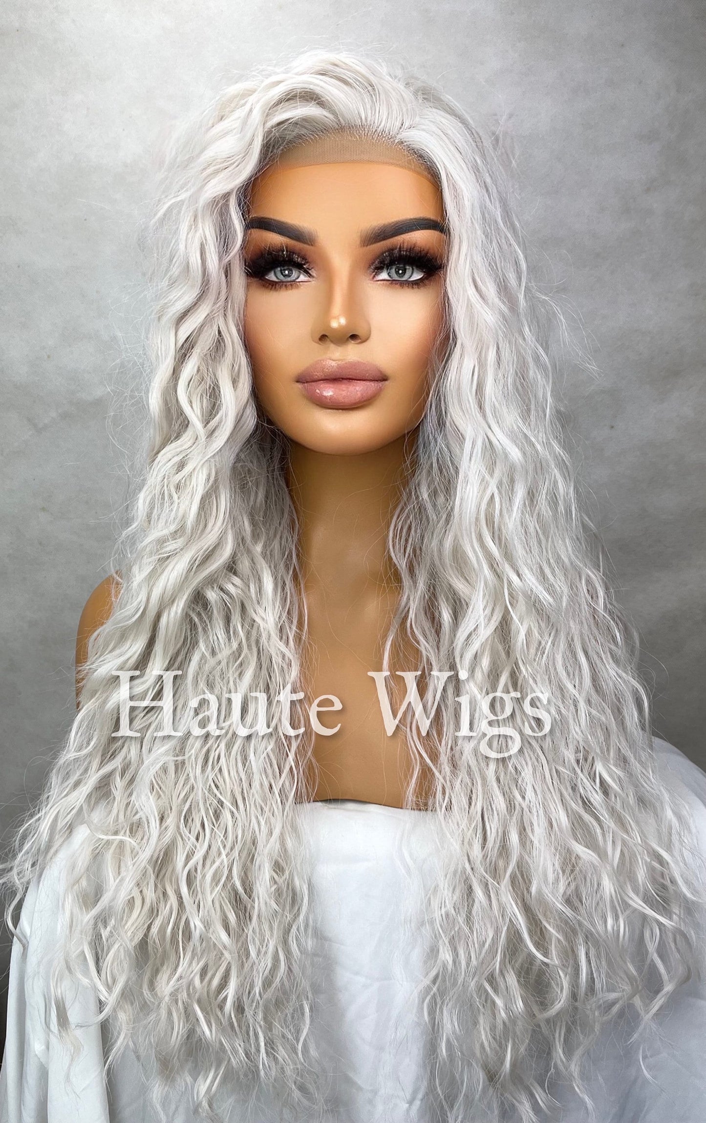 Ethereal - Ash Platinum Blonde 26 Inch Long Wig Wavy Lace front diffused curly wavy wet look hair Womens Gift for her haute wigs