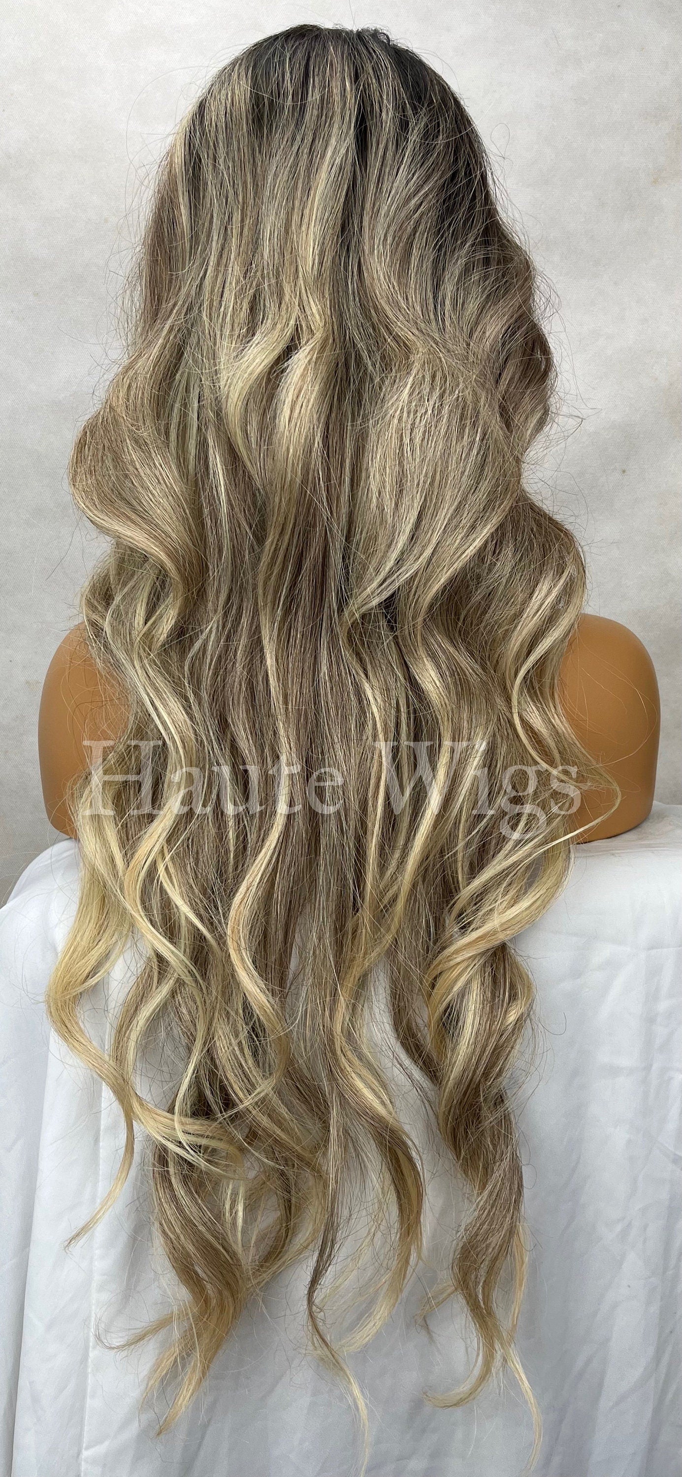 Pin up Model - Wavy 24 inch Light COOL Tone Ash Blonde Wig ombré Womens Long Wig Lace Front Realistic Old Hollywood Ladies gift