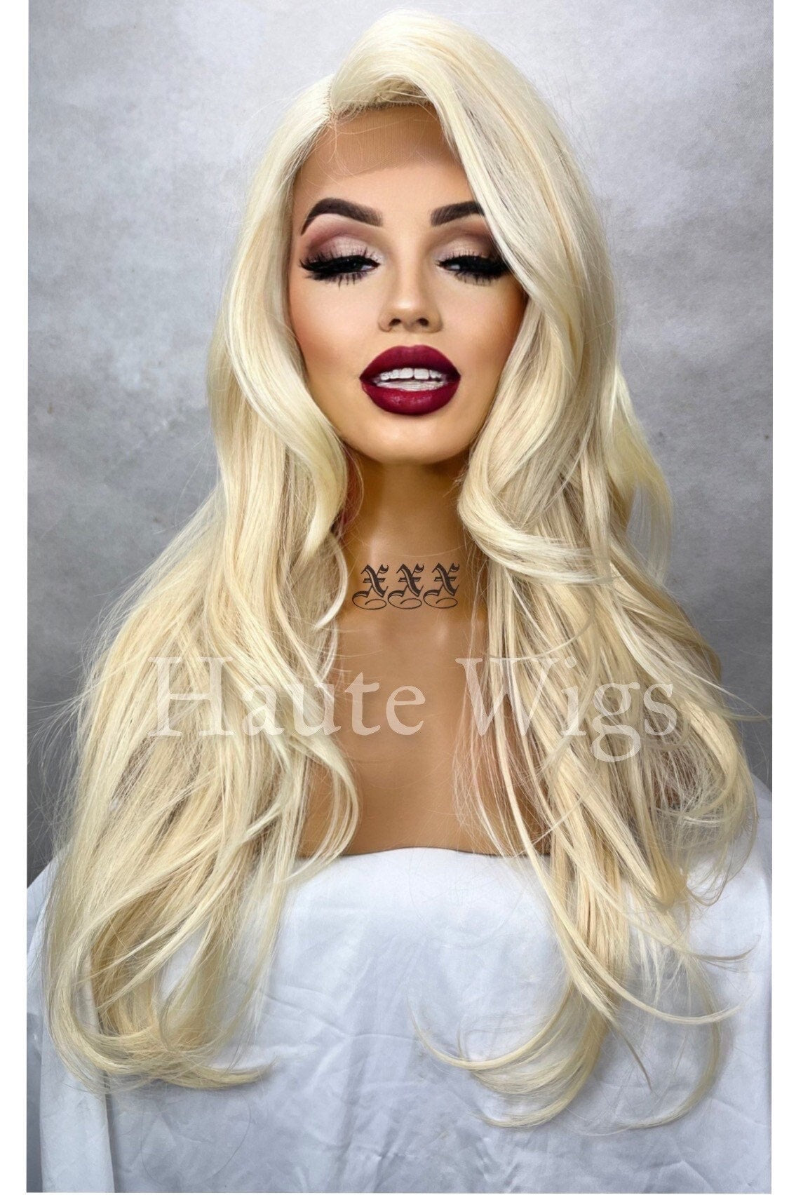 X Rated - Beige Blonde Bombshell 613 24 Inch layered Deep Side Parting Lace Front sexy hair style haute wigs role play everyday gift for her