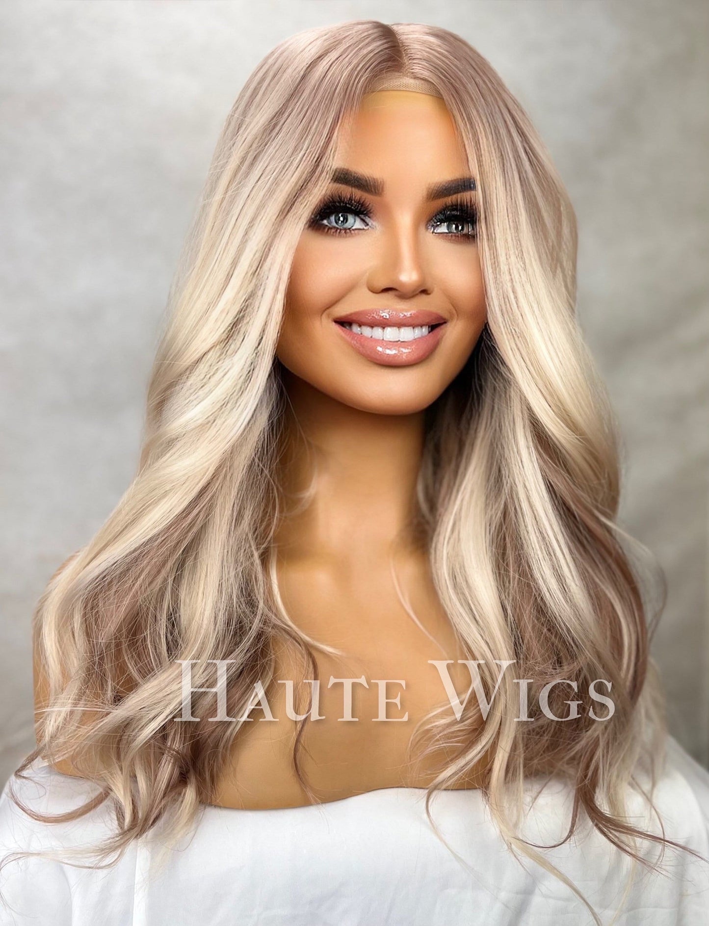 Persued - 20 Inch Long Sexy Golden Blonde With Light Brown low lights Wig Balayage Highlights Lowlights Womens Hair Lace Front Layered Haute