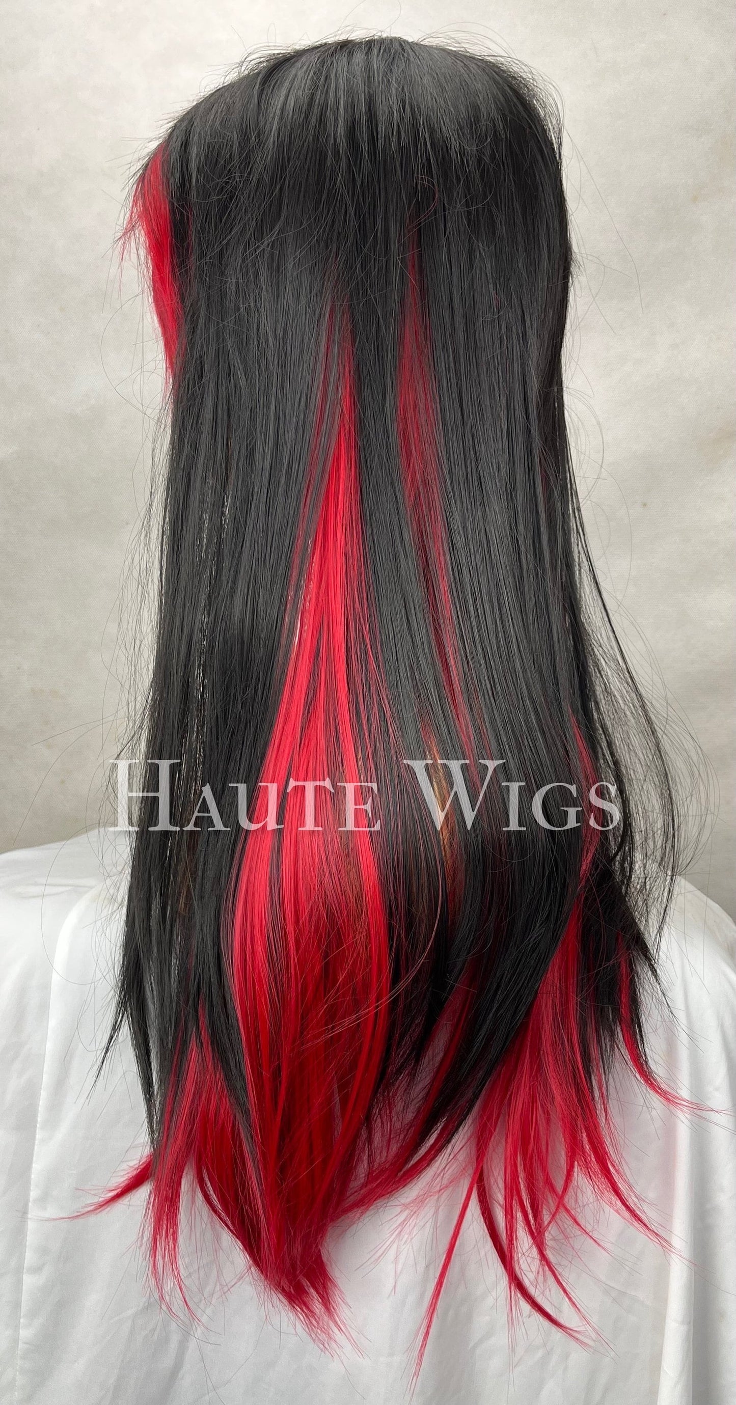 Radar - 26 Inch Black & Bright Red highlights streaks Wig Long Straight Layered Womens Wig Haute wigs Role Play Emo hair