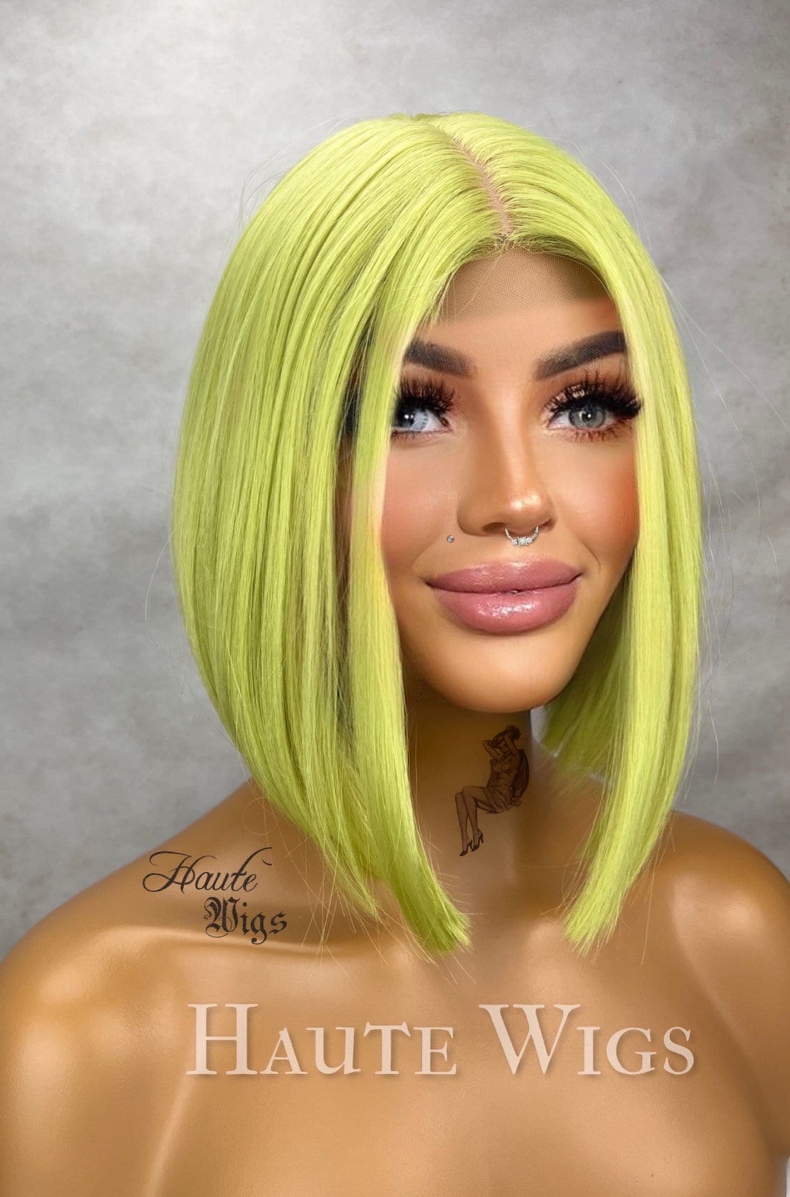 Sour Sherbet - 10 Inch Bright Green yellow BOB Wig Wig mesh scalp parting straight everyday wigs Ladies gift for her haute wigs