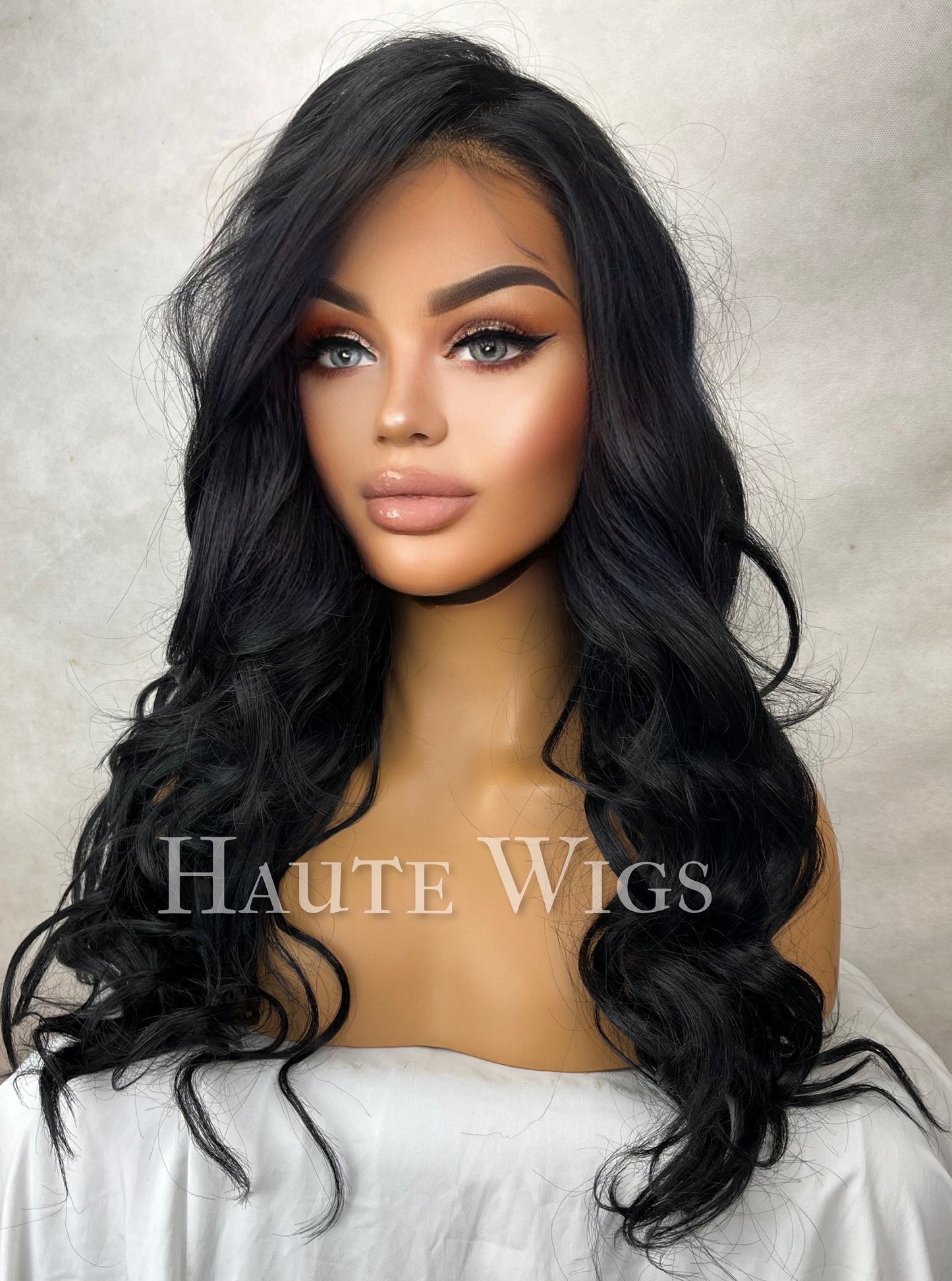 Free Part 26 Inch Jet Black Curly Wavy Water Waves Wig Swiss Lace Front Perm Human Hair Blends Gift For Her Realistic Ladies Womens Wig