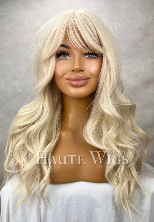 Lovely - Blonde Wig Sexy Role Play Womens Long Layered Hair 613 Fringe Bangs Realistic layered Straight Ladies Wigs Gift