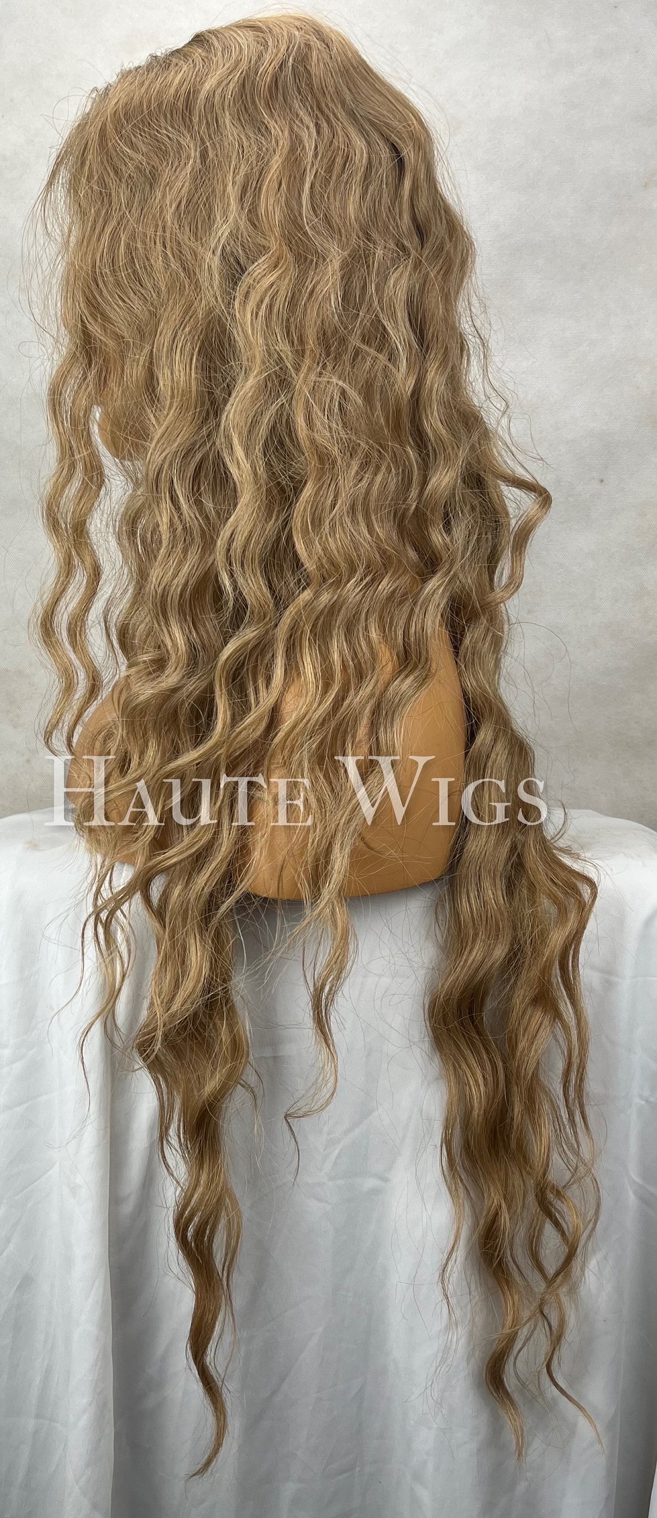 Butterscotch - Honey Blonde Brown Ombré Curly Wavy Water Waves Wig Lace Front Perm Human Hair Blends Gift For Her Realistic Ladies Women