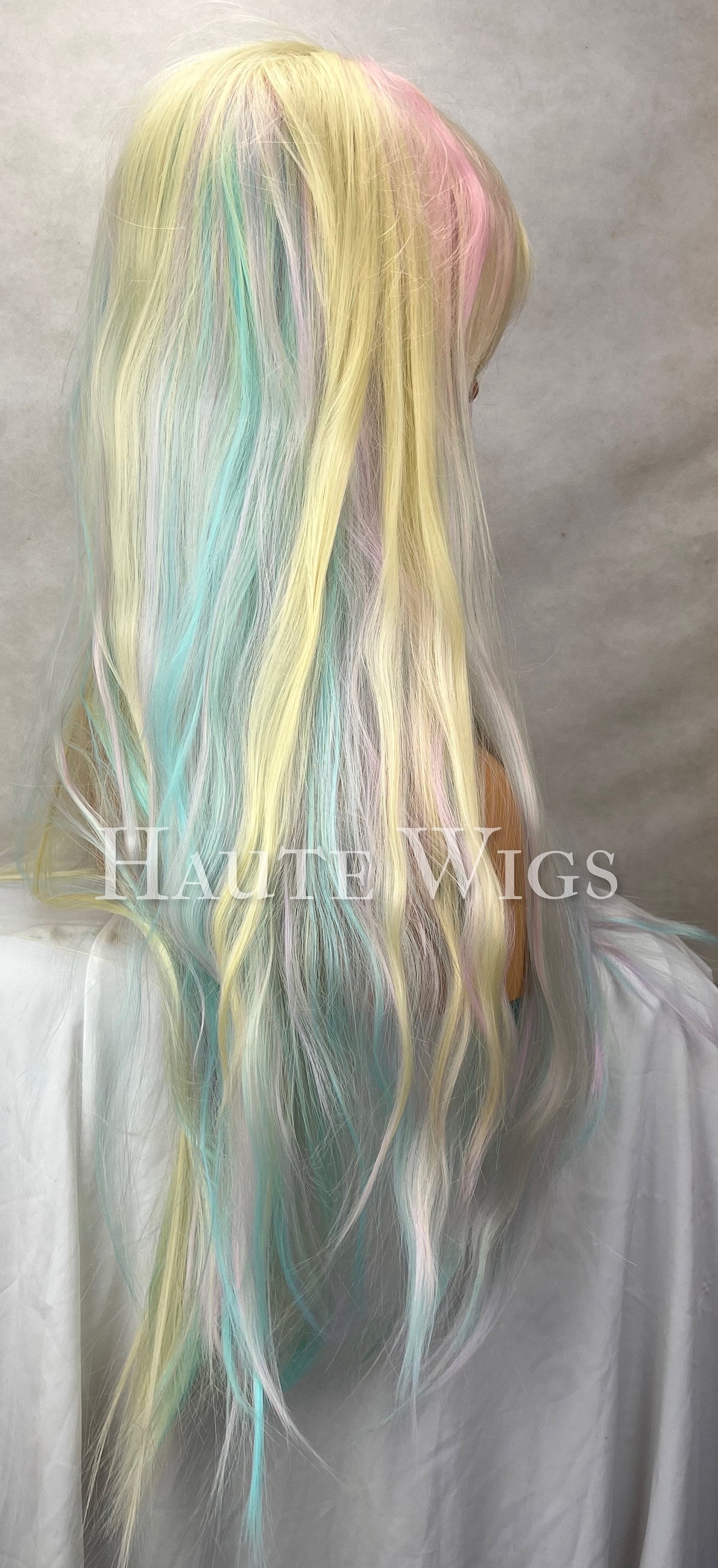 Fairytale -24 inch rainbow pastel Blonde Wig Streaks highlights Hair Fringe Bangs sexy Gift for Role Play Emo goth Everyday Haute wigs