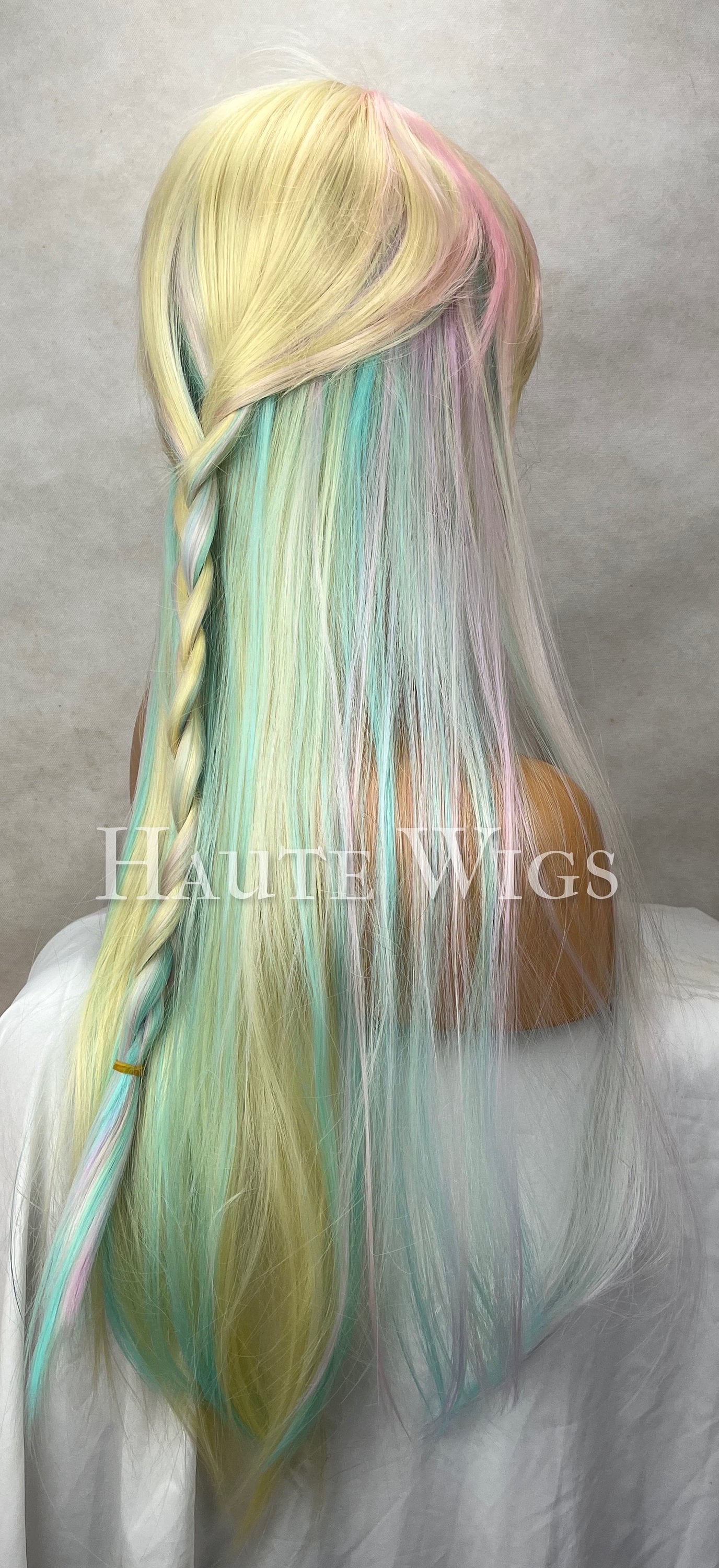 Fairytale -24 inch rainbow pastel Blonde Wig Streaks highlights Hair Fringe Bangs sexy Gift for Role Play Emo goth Everyday Haute wigs