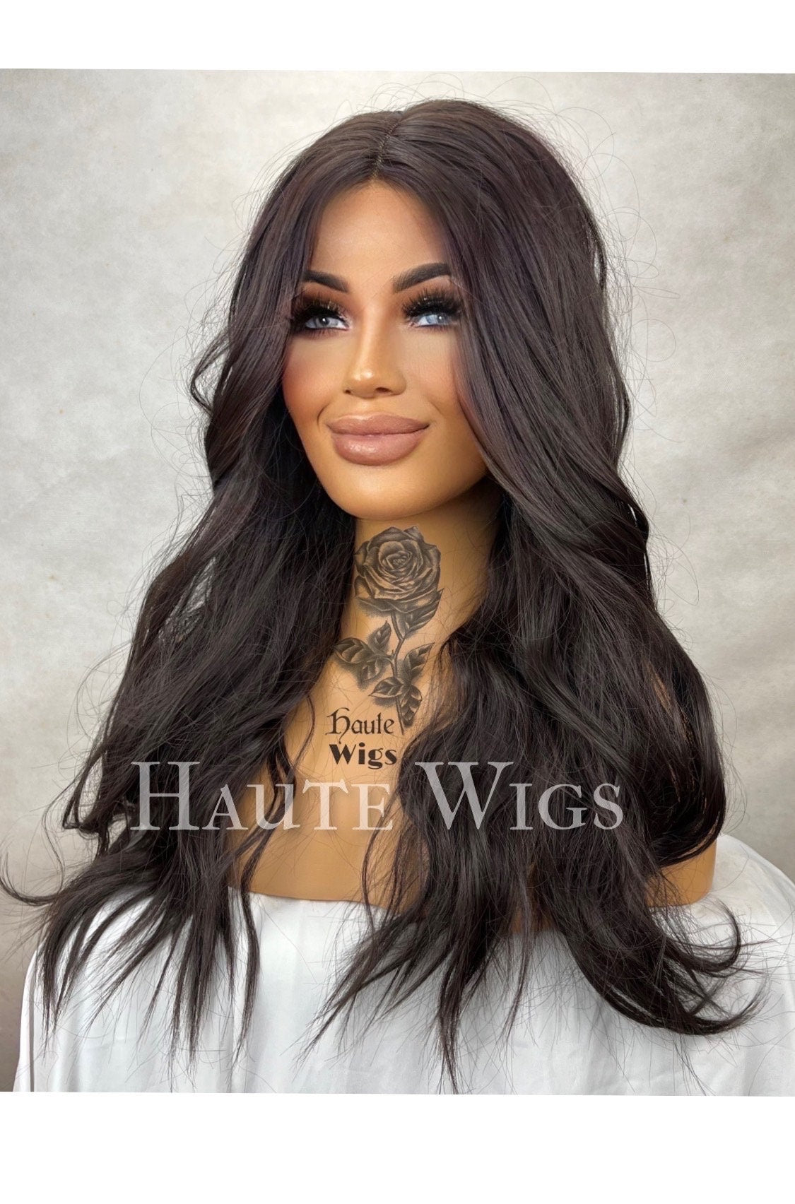 Surrender - Darkest Brown Brunette Lace front Wig Long Layered 24 inch Silky Wavy Curly Ladies Womens Wigs no ombré Haute wigs Gift