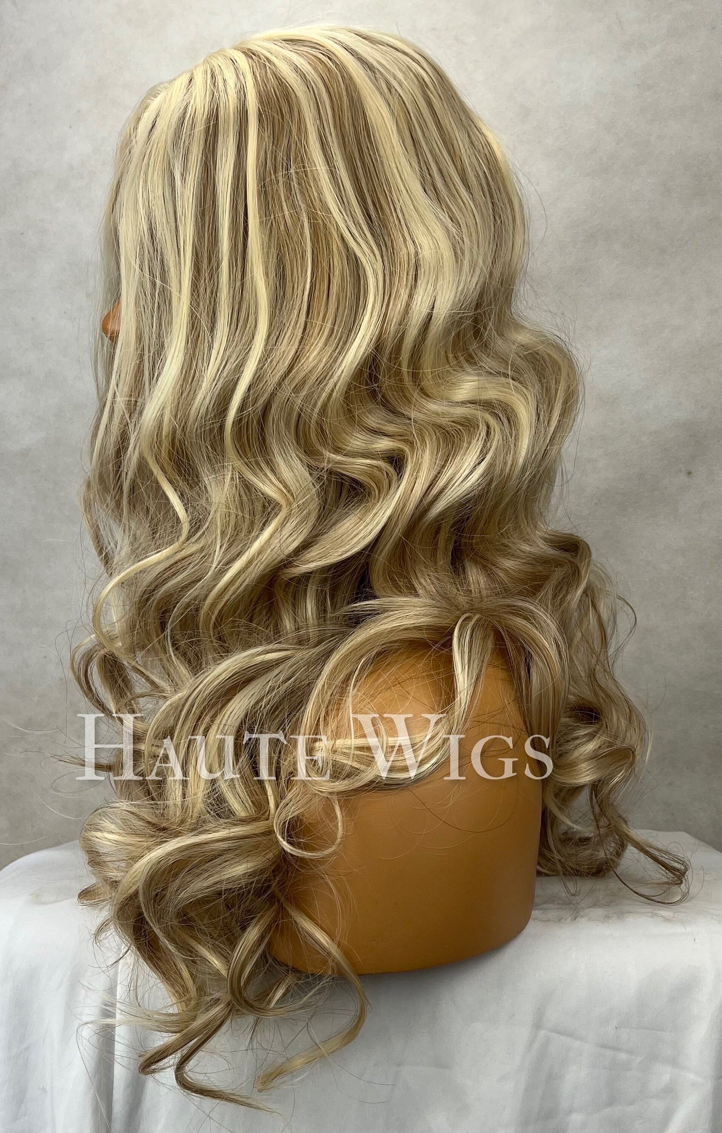 Strip Down - Wavy curly 24 inch Light Blonde Wig Streaks Highlights ombré Womens Long Wig Lace Front Realistic Christina aguilera inspired