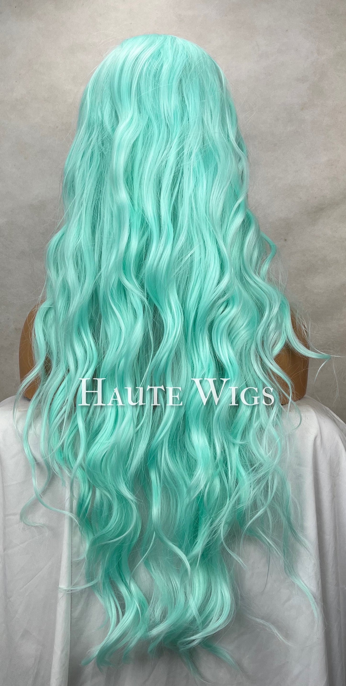 Aqua Mermaid Sea Green Blue Mix Wig With no lace front 32 Inches Long Wavy Curly Synthetic Vegan Womens Ladies Wigs - haute wigs