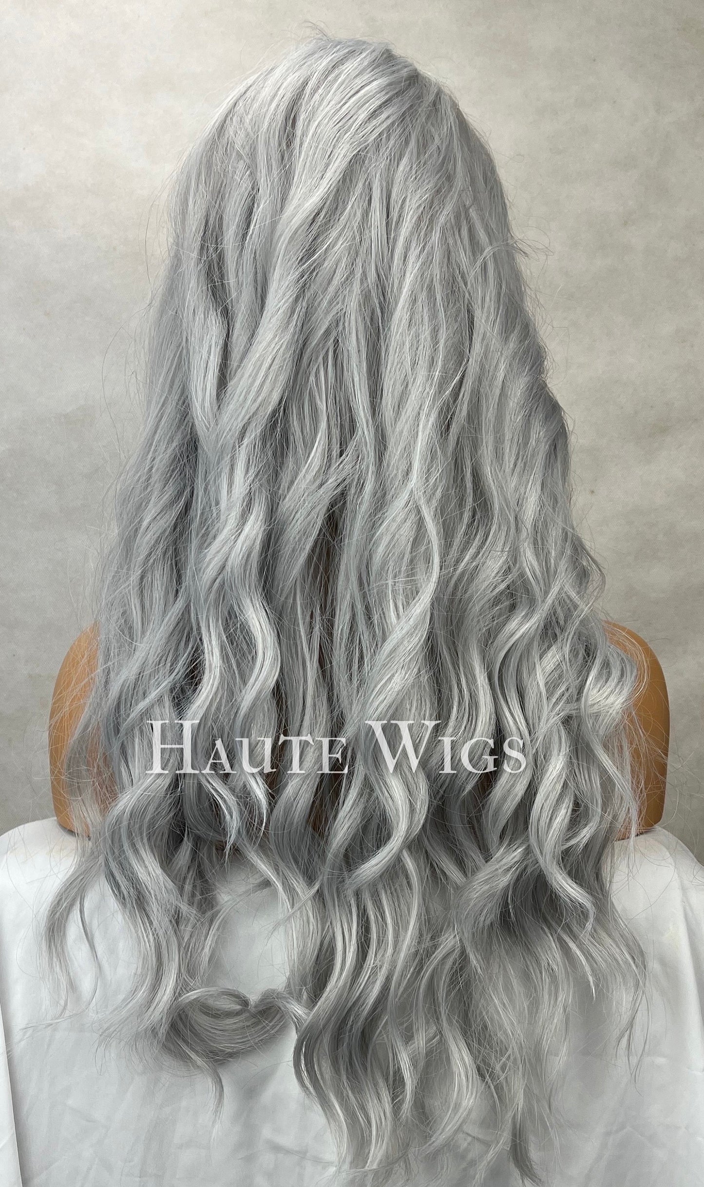 Granny Says - Wavy 22 inch Platinum White Silver Ash Blonde Wig bangs fringe vegan no lace front Ladies Gift wavy haute wigs