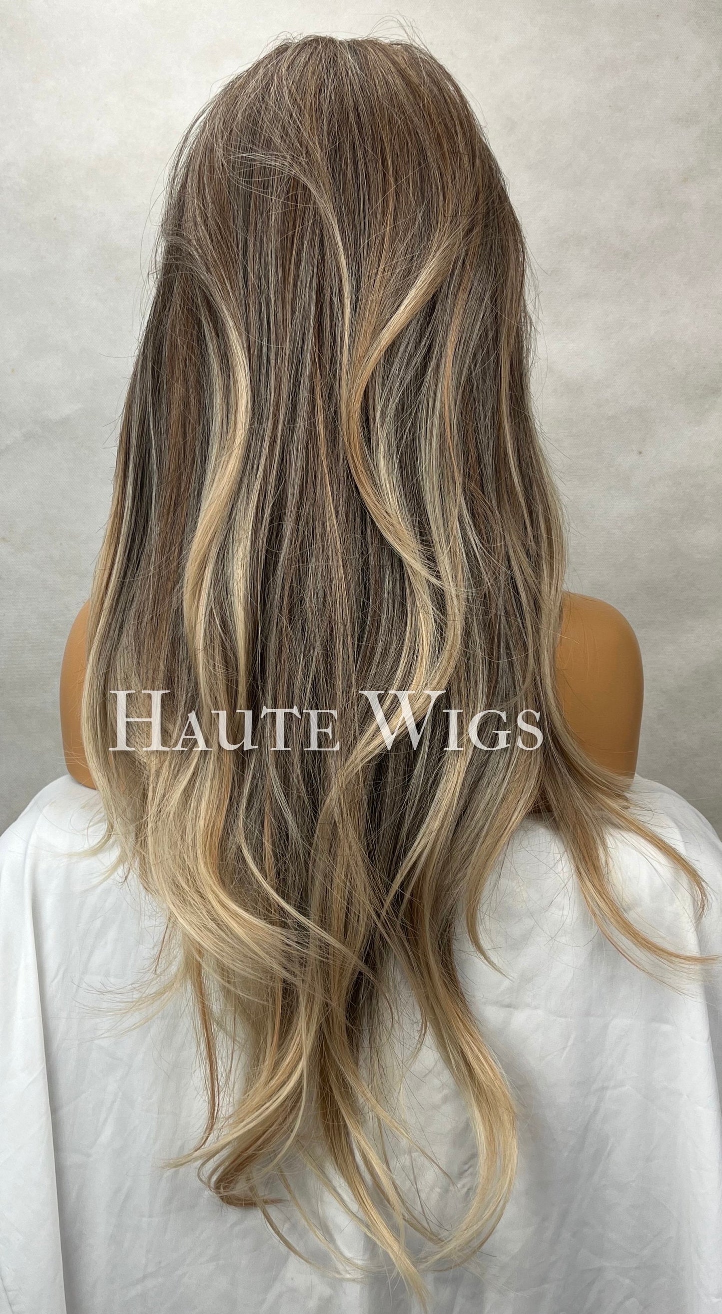 Taboo - Straight Money Piece Brunette Brown Wig Ash Blonde Highlights Hair Lace Front Straight Blonde Streaks Human Hair Blends