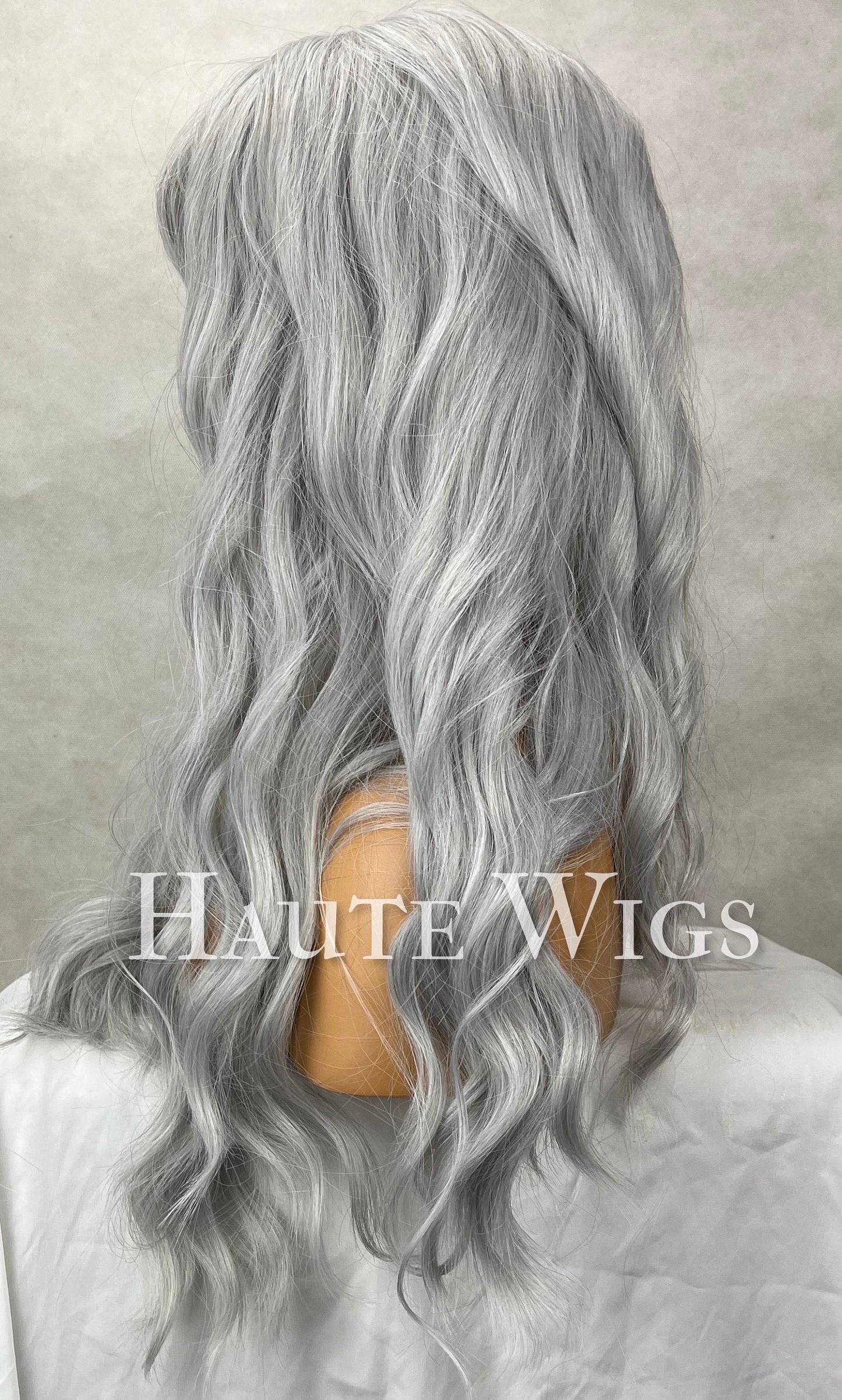 Granny Says - Wavy 22 inch Platinum White Silver Ash Blonde Wig bangs fringe vegan no lace front Ladies Gift wavy haute wigs