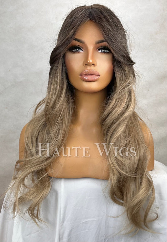 Shake it 102 -  Blonde Brown Ombré Balayage 26 Inch Wig NO Lace Front Fringe Bangs Womens Wig gift for her everyday wear Haute wigs