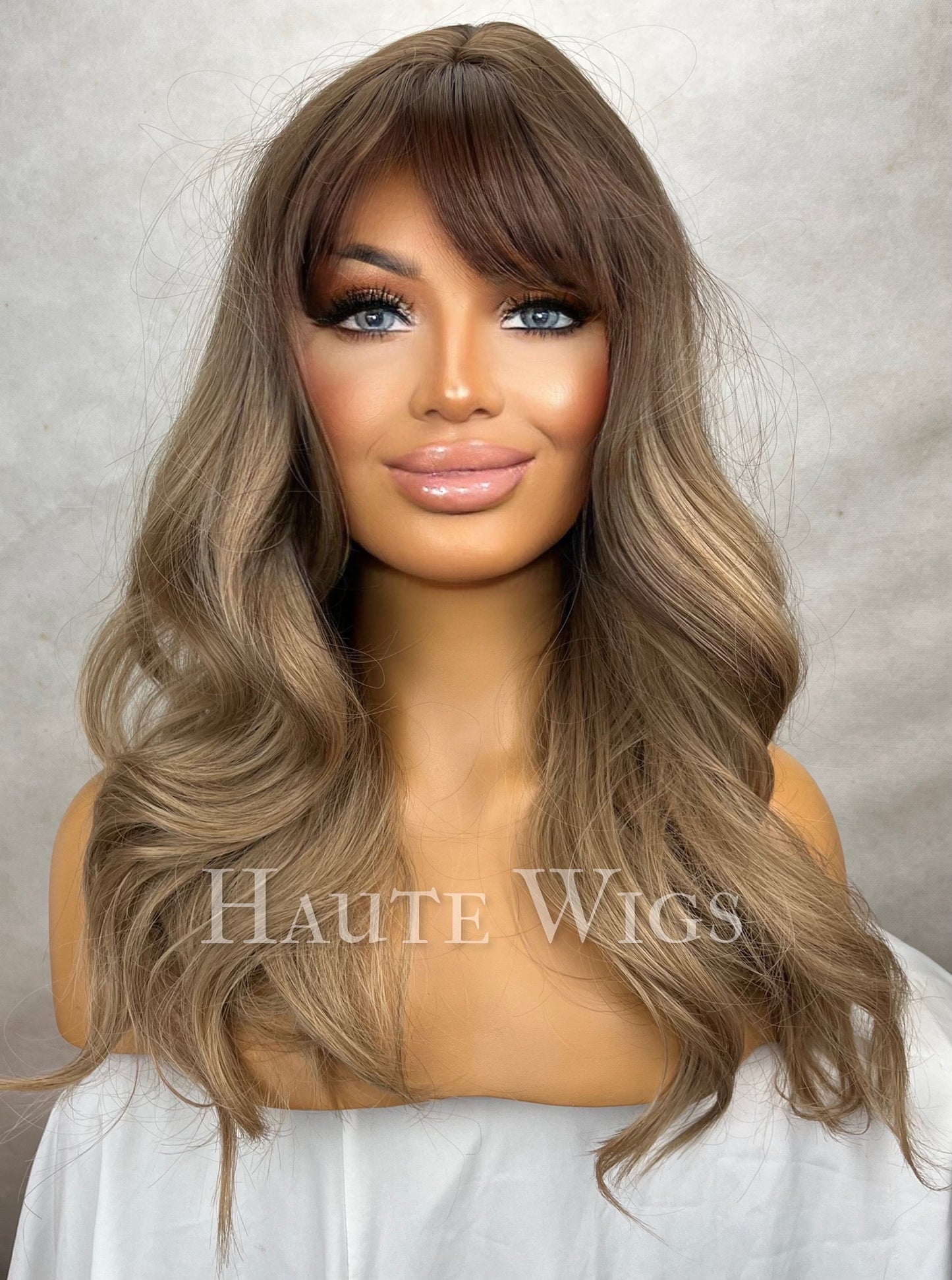 My go to 106 - Blonde Brown Balayage 20 Inch Wig NO Lace Front Fringe Bangs Womens Wig gift for her everyday wear Haute wigs